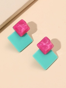 The Handmade Collection <b>Red</b> Geometric Acrylic Drop <b>Earrings</b> Gold Plated Unisex Cute Wedding Jewelry From Uttar Pradesh - Product Image 2