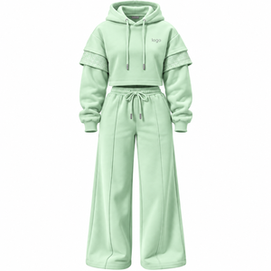 Conjunto de Sudadera Oversize de Nuevo Estilo para Mujer con Mangas de Lentejuelas y Pantalones de Pierna Ancha, Ropa Casual de Invierno de Forro Polar 100% Algodón con Bordado Sólido - Product Image 4