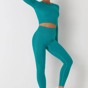 yoga <b>exercise</b> clothing set Women's Trendy Sportswear Solid Front Logo Seamless for Women's Sets Gym Workouts - Product Image 5