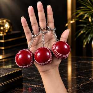 Custom Logo Genuine Leather Cricket Ball Keychain OEM Manufacturer Wholesale <b>Bulk</b> Sports Souvenir Corporate Promotional Gift - Product Image 2
