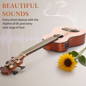 Ukulele basse de 30 pouces avec corps en acajou et égaliseur, livré avec sac en coton, capo, sangle, 3 médiators et clé – pour guitaristes - Product Image 6