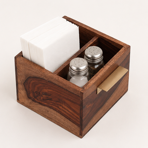Handcrafted Sheesham Wood Cutlery Holder With Brass Handles 4-Compartment Multi-Purpose <b>Kitchen</b> Organizer Dining Table <b>Caddy</b> - Product Image 4