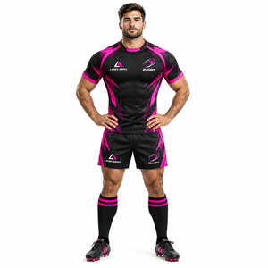 Conjunto de Camiseta y Pantalones Cortos de Rugby Personalizados para Hombre, Kits de Equipo de Rugby Profesional, Impresión por Sublimación, Tela Transpirable, Proveedor Mayorista - Product Image 2