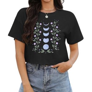 Camiseta Personalizada con Estampado de Fase Lunar Oscura, de Algodón Jersey, Manga Corta, Corte Holgado, Estilo Urbano para Mujer - Product Image 1