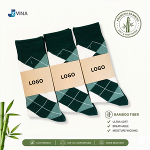 JZVINA Men's Bamboo Fiber Crew <b>Socks</b> Green Argyle Pattern Soft Breathable <b>Moisture</b> Wicking Eco Friendly Custom Logo Autumn Wear - Product Image 4