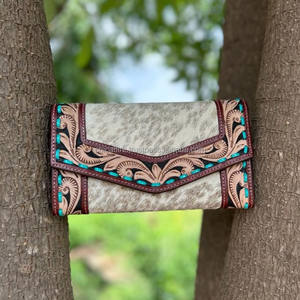 New Hot Western Traditional Style Aztec <b>Tooled</b> Leather Handbags Women's <b>Tooled</b> Hair on Hide Fur Leather Clutch Unique Combo Sets - Product Image 3