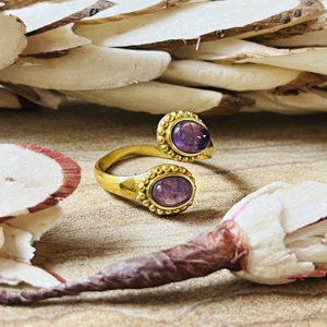 Unique Design Vintage 18k Gold Plated Brass Amethyst <b>Ring</b> Double Stone Ethnic <b>Open</b> Tribal Statement Boho Women Wholesale <b>Ring</b> - Product Image 4