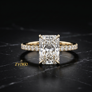 Radiant Cut Solitaire Engagement Ring in 10K Gold with Pave Diamond Band - Product Image 1