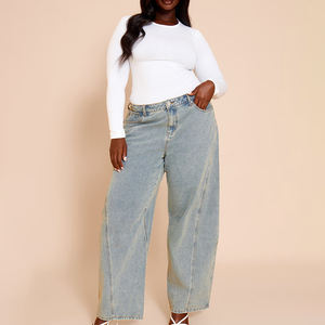 Nouveauté : Jeans amples personnalisés pour femmes, style streetwear, coupe évasée, denim, prix avantageux, pantalons oversize pour femmes - Product Image 1