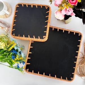 Plateau de service carré Art Déco en nacre et rotin fait main, attrayant et décoratif pour la maison, à prix avantageux - Product Image 3