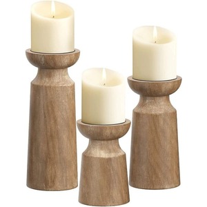 Solid Wood Candle Holder Set Handmade Decorative Piece For Wedding <b>Table</b> Centerpieces And Home Styling - Product Image 2