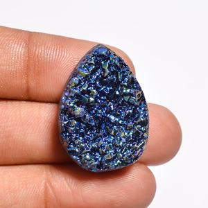พลอย FAIJAN GEMS ไทเทเนียมดรูซี่อาเกตสีน้ำเงินธรรมชาติ ทรงคาโบชอง ขัดด้านข้าง รูปทรงผสมผสานหลากหลาย พลอยหลวมจากรัฐราชสถาน สำหรับทำเครื่องประดับ - Product Image 2