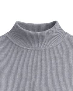 Top Corto Personalizado Gris Acanalado de Cuello Alto Sin Mangas con Cordón Ajustable y Fruncido Delantero, Ajuste Ceñido para Mujer - Product Image 5