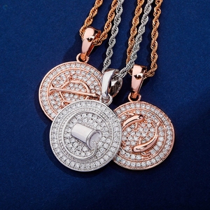 Colgante de Moneda del Zodíaco con Diamante Cultivado en Laboratorio Incoloro, Corte Redondo, Estilo Hip Hop, Horóscopo - Product Image 4