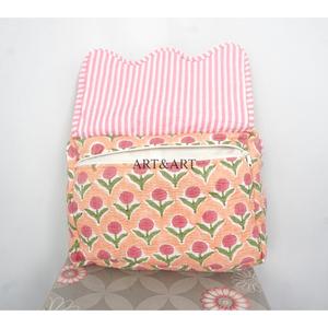 Bolsa de Cosméticos Acolchada Hecha a Mano 100% Algodón Puro, Estampado Floral Rosa, Bolsa de Maquillaje de Viaje - Product Image 4