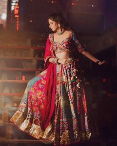 Lehenga de algodón muselina con estampado étnico de diseñador y trabajo de espejo, blusa sin coser y dupatta, conjunto Lehenga Choli para Navratri - Product Image 2