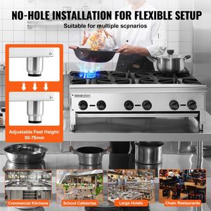 Fornello da Banco Commerciale in Acciaio Inox con 6 Bruciatori a Gas, Piastra Riscaldante a Propano/Gas Naturale, Attrezzatura da Cucina Professionale - Product Image 6