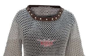 Camisa de Malla de Aluminio Medieval de Media Manga con Anillos de 10mm y Ribete de Cuero, para Disfraz de Caballero Vikingo y Reenactment - Product Image 4