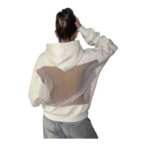 Sweat à capuche oversize noir pour femme en molleton avec logo imprimé, dos nu, empiècements en maille à sequins, coupe ample, style streetwear - Product Image 5