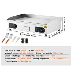 Commercial 2800W Electric <b>Griddle</b> Stainless Steel Countertop <b>Flat</b> <b>Top</b> Grill Adjustable Temp Electric Grills Electric <b>Griddles</b> - Product Image 5