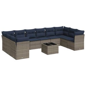 Juego de sofás de patio de ratán sintético gris de 11 piezas con cojines, conjuntos de jardín - Product Image 2