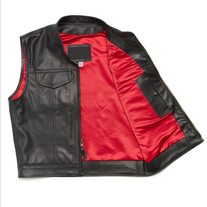 Gilet de motard pour homme en cuir véritable noir, style vintage, imperméable, écologique, fermeture éclair sur le devant, sans manches, vente en gros - Product Image 6