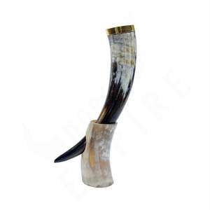 Gran Cuerno Nórdico para Cidra, Taza de Beber de Búfalo Natural con Borde Metálico, Accesorio para Fiesta Vikinga o Bar - Product Image 5