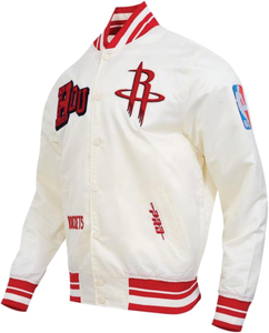 Detroit Pistons Unisex White Coated Varsity Jacket with Embroidered Logo on Front and <b>Red</b> Trim Reversible & Breathable - Product Image 6