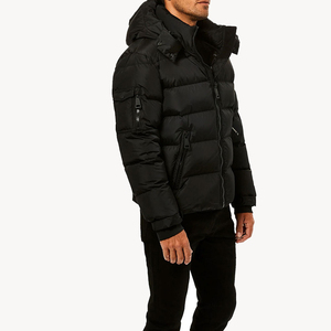 Veste matelassée noire pour homme, veste d'hiver matelassée à capuche, veste chaude décontractée pour l'extérieur, isolée, avec plusieurs poches - Product Image 6
