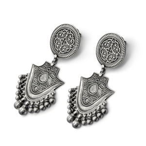 Pendientes de Aro Colgantes de Plata Oxidada con Diseño Floral Étnico Bohemio Tradicional Silver Mountain SKU7639, Plata 925, Regalo para Fiesta - Product Image 3
