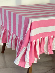 Pink & White Stripe table clothe Indan <b>Tablecloth</b> Stripe Pattern <b>Tablecloth</b> Rectangular Dining Table Cover - Product Image 5