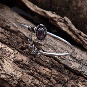 Brazalete de amatista ajustable con hojas de plata de ley 925 elegante oxidado de moda - Product Image 3