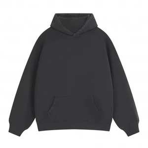 Men's Oversized Hooded Sweatshirt Solid Gray Cotton French Terry Casual Pocket Long Sleeve Autumn Wear - Product Image 2