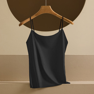 Débardeur sans couture en soie glacée pour femme, à double bretelle spaghetti, couleur unie, coupe ajustée, basique, pour dames - Product Image 3