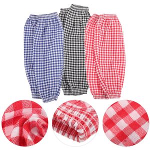 Unisex Children's Checkered Pants Blue Black Red Plaid Cotton Elastic Waist Pants for Kids <b>Cooling</b> Technology with UV Protection - Product Image 3