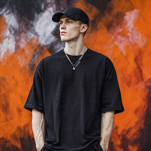 T-shirts imprimés oversize à épaules tombantes pour hommes, t-shirts légers à col rond pour l'été, t-shirts à manches courtes noirs pour hommes - Product Image 2