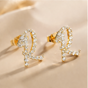 Wholesale SHRAMAN DIAMOND 10K Solid Gold Plated Custom Trendy Alphabet Letter Moissanite Diamond Screw <b>Back</b> Fine Stud <b>Earrings</b> - Product Image 4