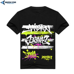 Men's Black Graffiti Print T-Shirt Short Sleeve O-Neck Streetwear Regular Fit Cotton Jersey Patterned Front <b>Logo</b> - Product Image 6
