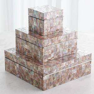Handcrafted Mother Of Pearl Mosaic Jewelry Box Set Square Stackable Storage <b>Boxes</b> For Bedroom Decorative <b>Trinket</b> Organizer - Product Image 2