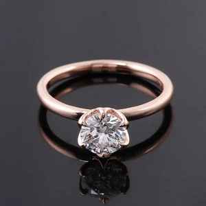 Anillo sorpresa floral con diamante cultivado en laboratorio de corte redondo para mujer, oro rosa de 14 quilates, formas de flores finas, regalo de promesa para novias - Product Image 5