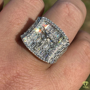 Luxury Iced Out Baguette Diamond Ring For Men Hip Hop White Gold Plated Jewelry - Product Image 3