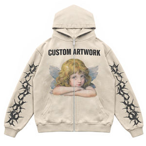 Sudadera con capucha oversize para hombre, personalizada, con efecto desgastado, lavado ácido, cremallera rosa, bordada, con efecto descolorido por el sol, estilo streetwear vintage, corta, con impresión DTG y serigrafía - Product Image 5