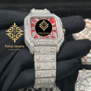 นาฬิกาข้อมือผู้หญิง Pahal Jewels หรูหรา สแตนเลสสตีล หน้าปัดสี่เหลี่ยม ควอตซ์ ขอบเพชร หน้าปัดสีแดง ขนาด 40 มม. สาย 16 มม. นาฬิกาแฟชั่นแบบอนาล็อก - Product Image 4