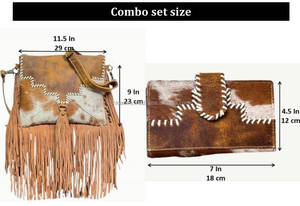 Nouveaux sacs à bandoulière à franges en cuir de vachette de haute qualité et portefeuille à deux volets en cuir de vachette véritable 2 pièces pour femmes - Product Image 2