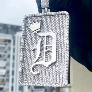 Colgante Personalizado con Iniciales Totalmente Cubierto de Diamantes, Colgante Redondo de Moissanita VVS, Colgante Cuadrado Estilo Hip Hop, Plata 925, Amuleto para Hombre - Product Image 1