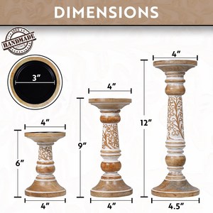 Juego de 3 Portavelas de Madera de Mango Tallada con Diseño Floral Bohemio, Hechos a Mano con Incrustaciones Blancas para una Decoración de Mesa Elegante - Product Image 3