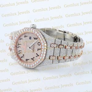 Montre Hip Hop de luxe pour hommes, cadran arabe D VVS entièrement glacé, moissanite, diamant, or rose, deux tons - Product Image 6