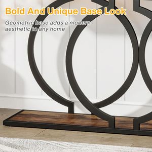Table console en bois d'acacia naturel de luxe avec cadre circulaire en métal noir et étagère inférieure pour la décoration de la maison - Product Image 5