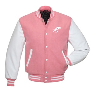 เสื้อแจ็คเก็ตเบสบอล PIHA SPORTS สีชมพู ทำจากผ้าขนสัตว์แท้ ปรับแต่งได้ตามต้องการ พร้อมวัสดุแขนเสื้อแบบพิเศษ - กันน้ำและกันลม สำหรับผู้ชายในฤดูหนาว - Product Image 1