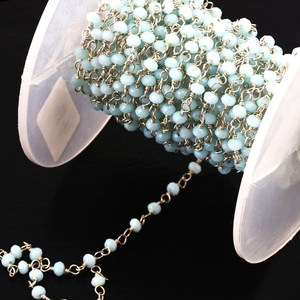 Chaîne en pierres précieuses de style chapelet, couleur bleu aquamarine hydro, rondelles 3MM 3.5MM, plaquée argent, en rouleau, pour la fabrication de bijoux, vente en gros - Product Image 1
